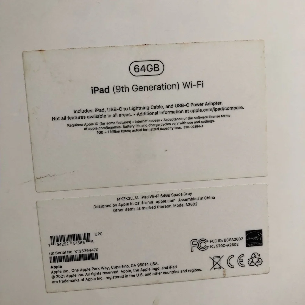 Apple iPad 9th Generation WiFi 64 GB Space Gray EMPTY BOX ONLY